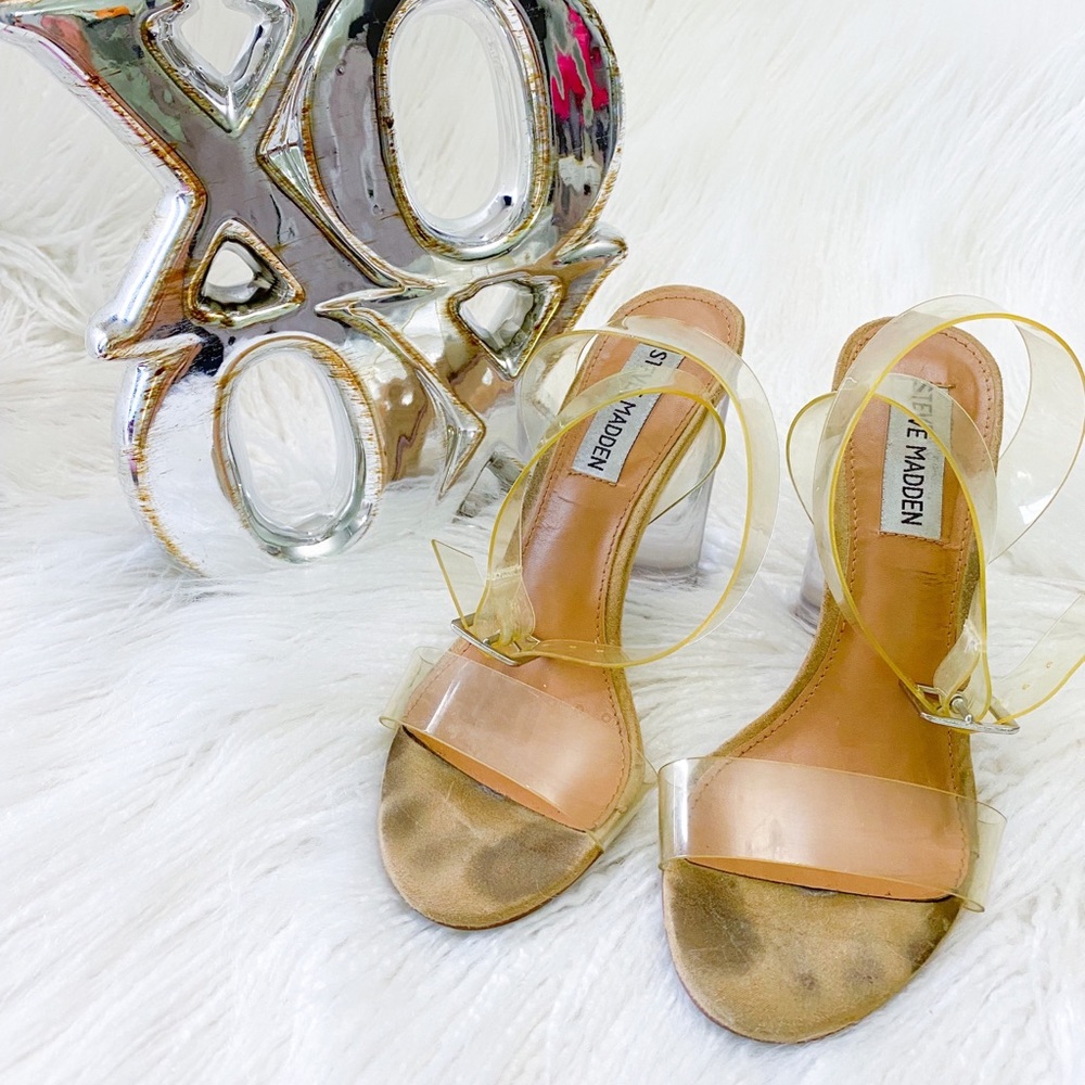 Steve Madden vinyl clear chunky strappy heel